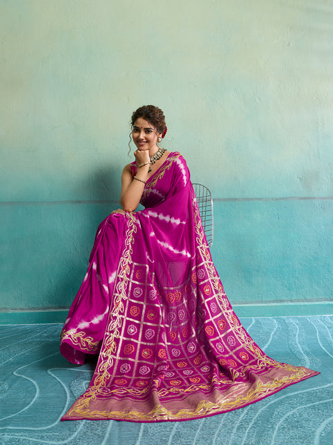 Buy Bandhani Style Dola Silk Saree with Gotapatti Work Kcpc