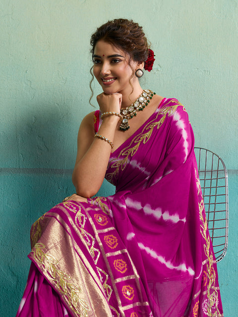 Buy Bandhani Style Dola Silk Saree with Gotapatti Work Kcpc