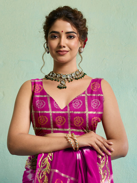 Buy Bandhani Style Dola Silk Saree with Gotapatti Work Kcpc