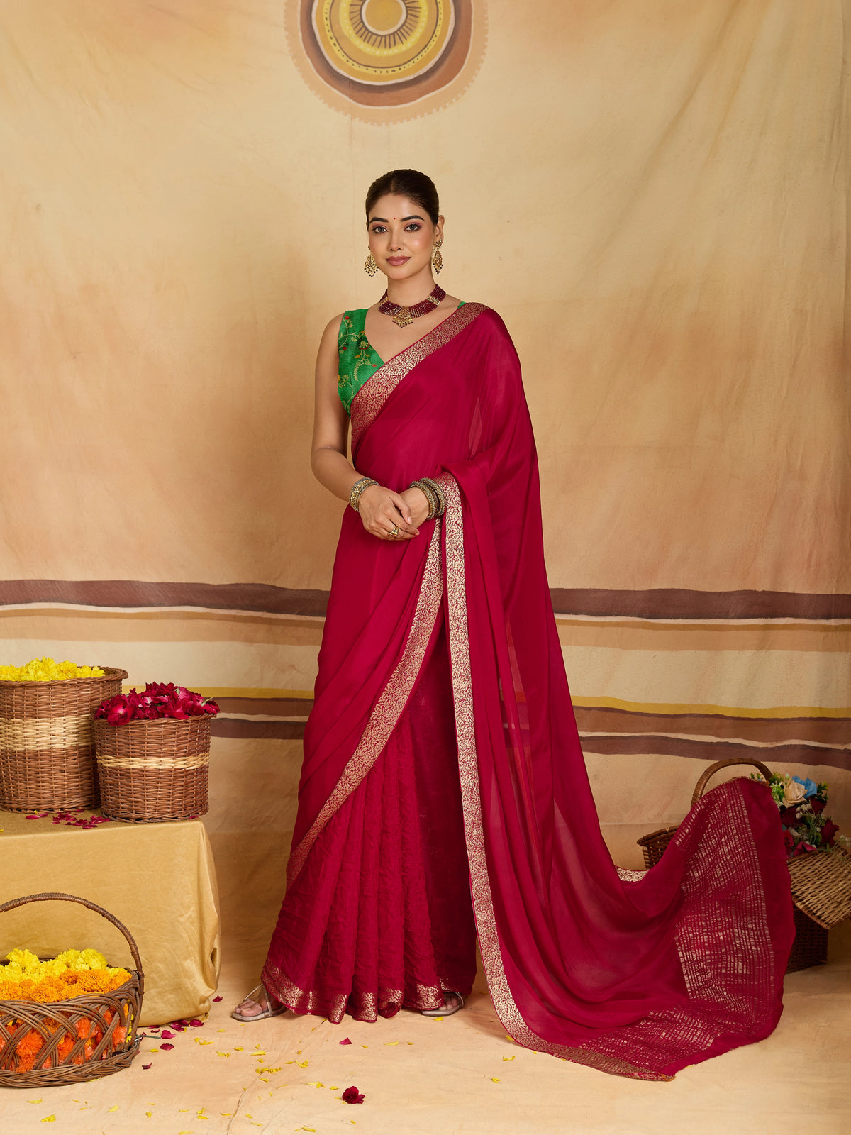 KcPc New arrival Pure Ojariya Chinon Beautiful Zari border Pallu saree MAHA