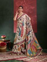 KcPc Premium Chinon Printed Saree with Mirror Work