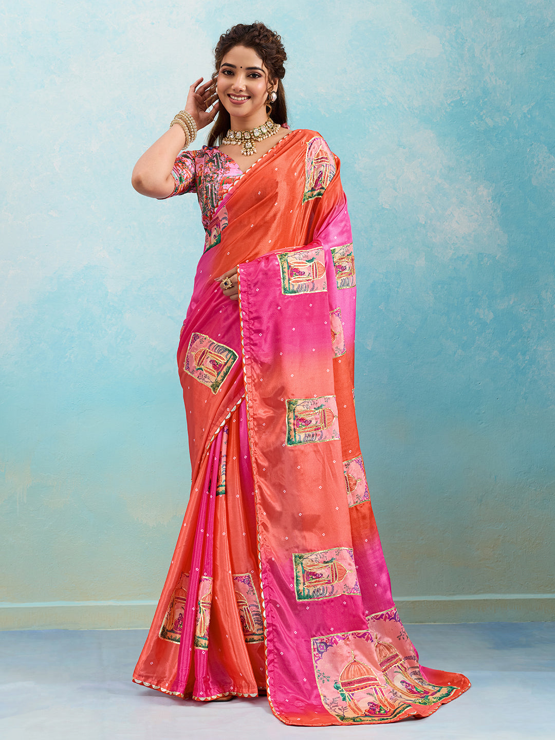Buy Premium Saree in Kalamkari Style with Gota Detailing KcPc