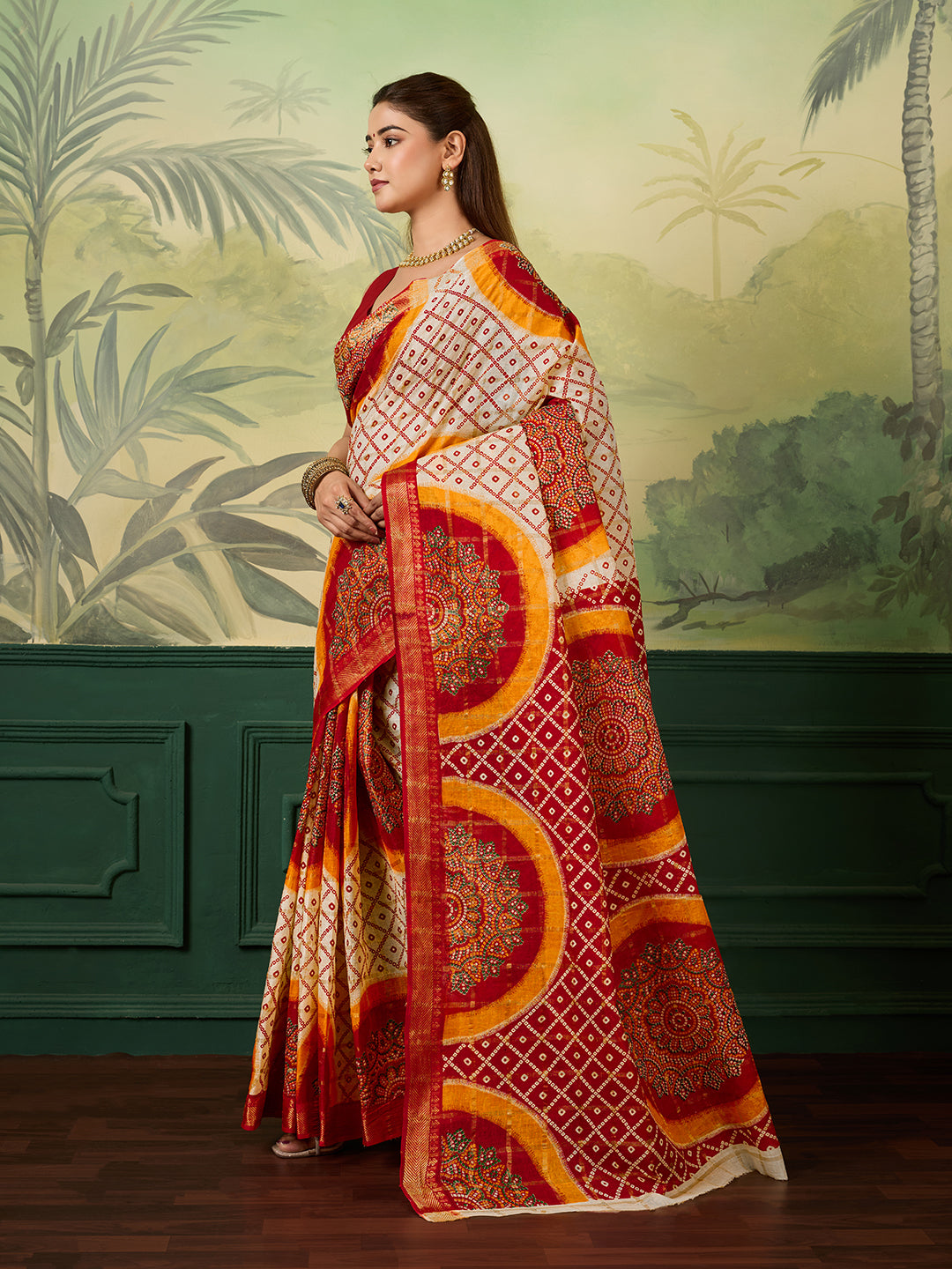Buy Ghatchola Saree With Bikaneri bandhej Work 