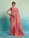 KcPc New Launch Pure Khaddi Georgette Upada Neemzari Bandhej SareePeach Pink
