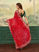 Buy New Bandhani Style Saree with Thread Embroidery Work Kcpc image 