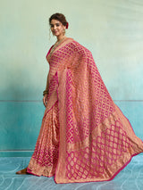 KcPc New Launch Pure Khaddi Georgette Upada Neemzari Bandhej SareePeach Pink