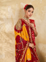 KcPc Pure Georgette Handmade Bandhej With Zari Thread Work Chunri (Pomcha)