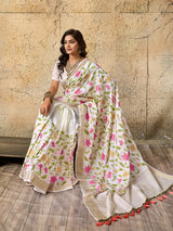  Kashida Embroidery Banarasi Zari Border Saree