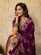  Silk Dimond Work Saree in wine colour for festival 