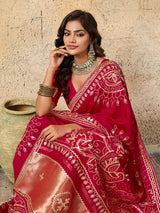 KcPc Royal Bandhani with Kachha Gota Patti Glow Modal Silk SareeAMT