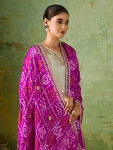KcPc New Traditional Bandhani Style Gaji Silk Dupatta with Gota Patti WorkAMT