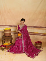 KcPc New Dola Silk Bandhani Style With Gota patti Border Work Saree SWA