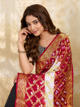 KcPc Special Silk Bandhani Dupatta with Handmade Work White RedSA