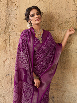 KcPc New Launched Cotton silk Ajrakh style With Ajrakh HandPrint Work Saree STL