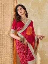 KcPc Premium Bandhani Style Georgette Saree with Rich Heavy BorderKDN