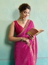 KcPc New Launch Georgette Leheriya Style With Embroidery Border Work Saree STL