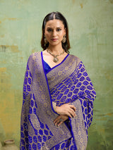 KcPc New Launch Pure Khaddi Georgette Upada Neemzari Bandhej SareeRoyal Blue