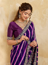 By Latest New Chiffon Leheriya Style With Embroidery Border Work Saree