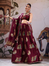 KcPc Gaji Silk Kalamkari Lehenga with Gotapatti WorkGOURI