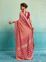 KcPc New Launch Pure Khaddi Georgette Upada Neemzari Bandhej SareePeach Pink
