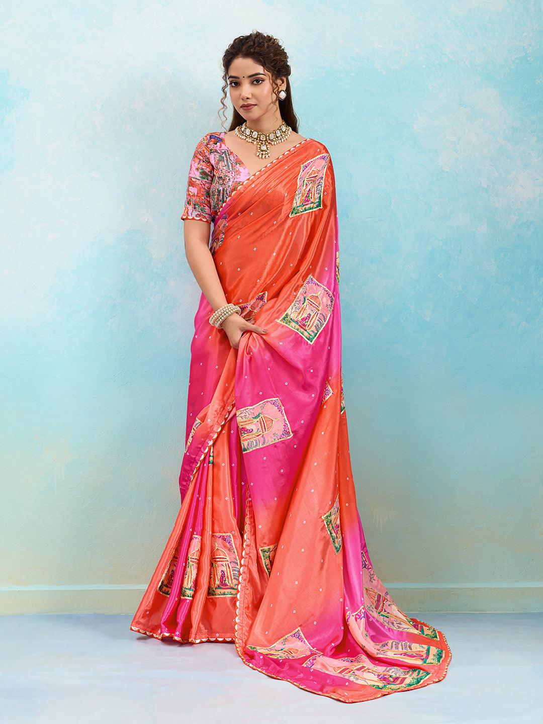 Buy Premium Saree in Kalamkari Style with Gota Detailing KcPc