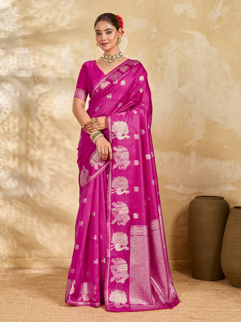 Buy New Banarasi Style Saree with Zari Border Work KcPc image 6