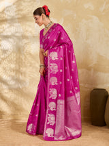 Buy New Banarasi Style Saree with Zari Border Work KcPc image 6