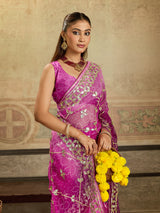 KcPc New Georgette Chiffon Bandhani Style With Gotapatti Work Saree MHS