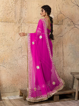 Buy Pink saree with gold embroidery gotapati work in pink colour