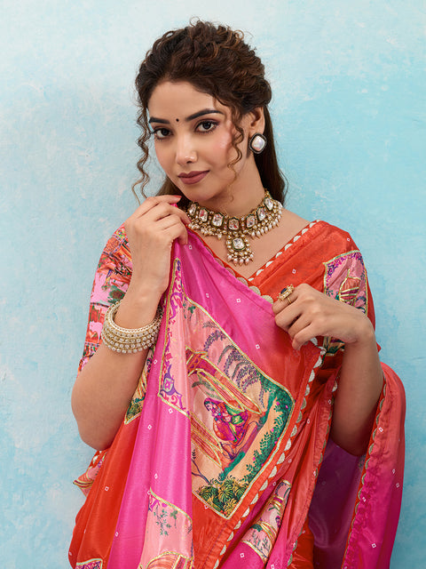 Buy Premium Saree in Kalamkari Style with Gota Detailing KcPc