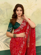 Buy New Bandhani Style Saree with Thread Embroidery Work Kcpc image 