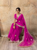 Buy Pink saree with gold embroidery gotapati work in pink colour