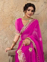 Buy Pink saree with gold embroidery gotapati work in pink colour