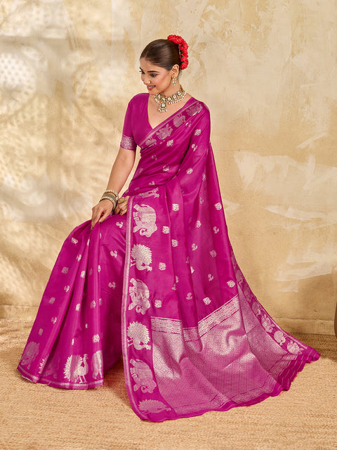 Buy New Banarasi Style Saree with Zari Border Work KcPc image 6