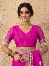 Buy Pink saree with gold embroidery gotapati work in pink colour