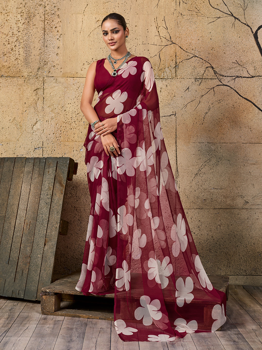  Georgette Flower Printed Style Saree for causal wear under 1000