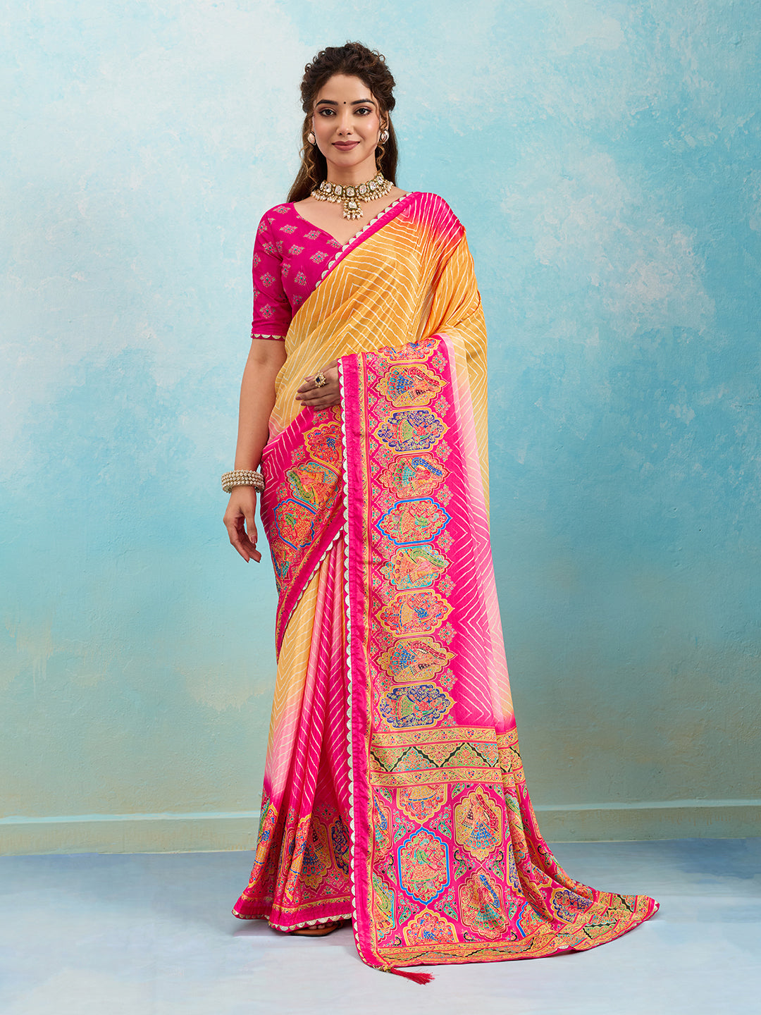 KcPc New Crepe Silk Kalamkari Style Saree for Casual Wear GAN
