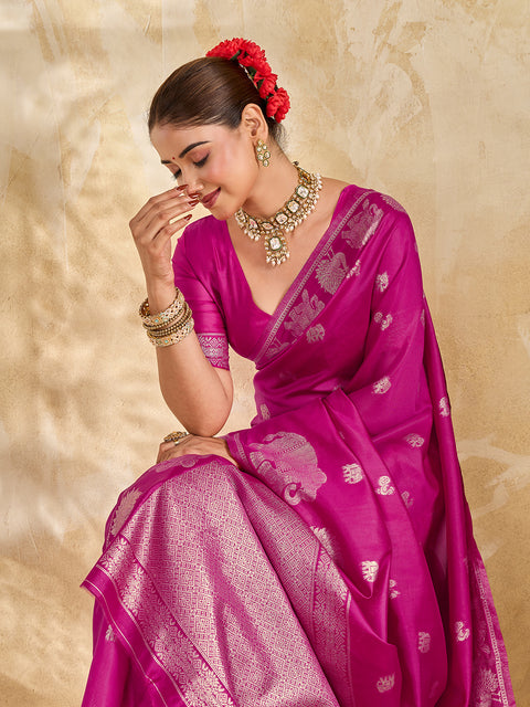 Buy New Banarasi Style Saree with Zari Border Work KcPc image 6