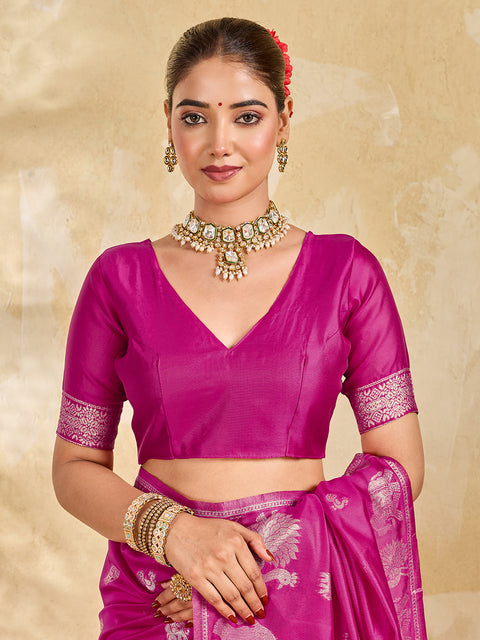 Buy New Banarasi Style Saree with Zari Border Work KcPc image 6