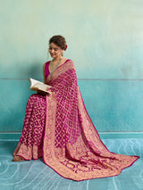 KcPc Latest Pure Khaddi Georgette Upada Neemzari Bandhej Saree Rani