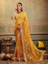 KcPc New Beautiful Georgette Chiffon Bandhani Style With Gotapatti Work Saree MHS