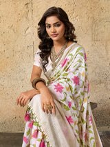  Kashida Embroidery Banarasi Zari Border Saree