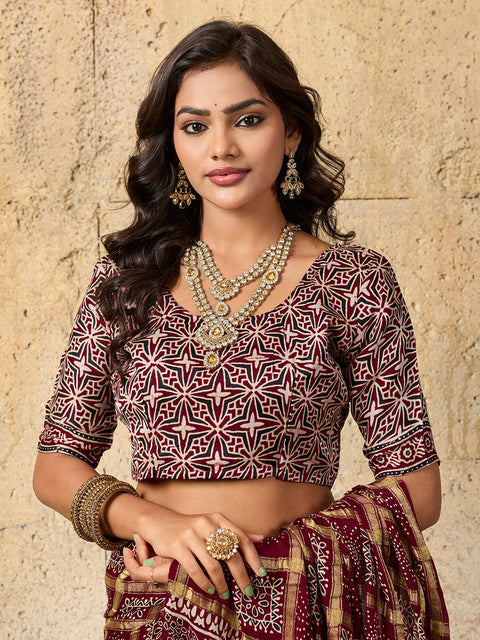By Ajrakh saree With Traditional Wear