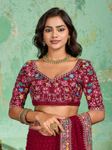  Georgette Bandhani With Gotapatti Work Saree in red colour