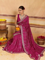 KcPc New Dola Silk Bandhani Style With Gota patti Border Work Saree SWA