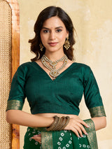 KcPc New Elegant Moss Chiffon Georgette Bandhani Saree with Zari Border KDN