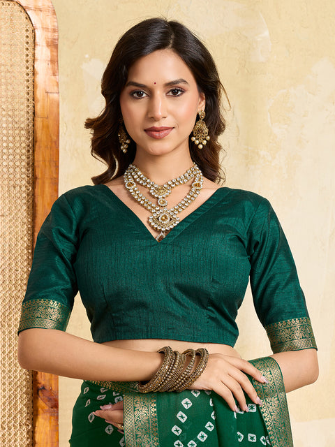 KcPc New Elegant Moss Chiffon Georgette Bandhani Saree with Zari Border KDN