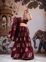 KcPc Gaji Silk Kalamkari Lehenga with Gotapatti WorkGOURI