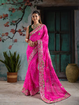 KcPc Festive Special Leheriya Sarees with Embroidery WorkSANJU