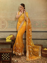 KcPc New Beautiful Georgette Chiffon Bandhani Style With Gotapatti Work Saree MHS